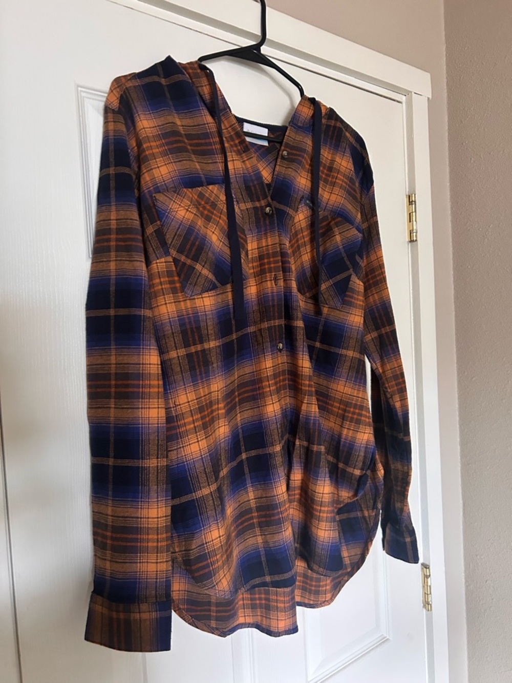 Columbia Mustard Yellow & Navy Plaid Hooded Button-Down Shirt